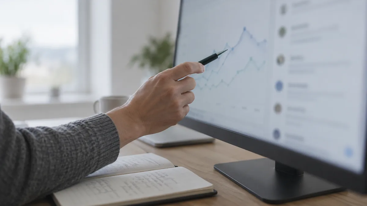 A researcher checks a generated chart after handing a data file to an analysis assistant