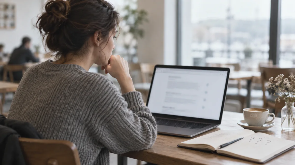 A reader uses AI search on a laptop to investigate a complex question