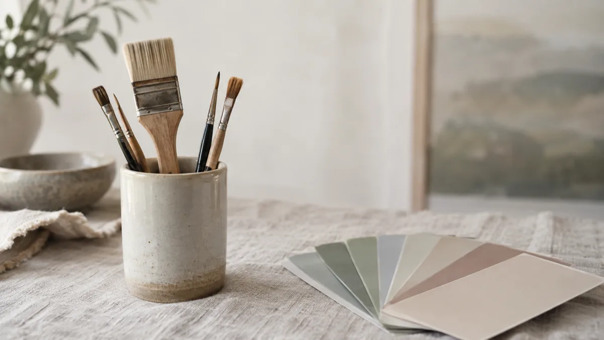 Brushes and color swatches, a nod to how each tool has its own style temperament