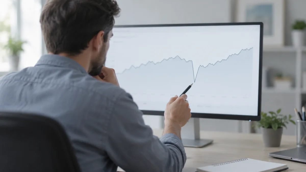 An analyst examines a trend line with an unusual spike