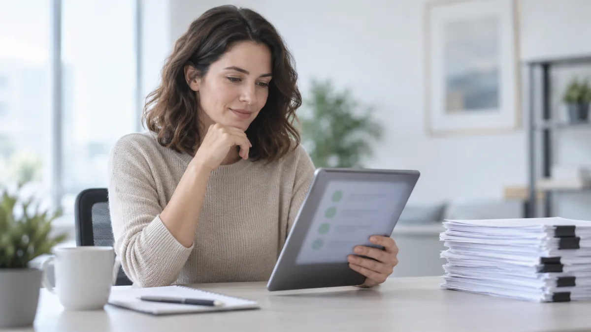 In an enterprise process, an employee reviews steps that software completed automatically