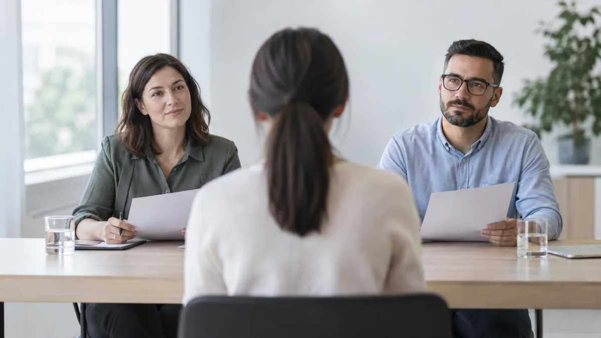 Interviewers run a structured interview with a candidate using a common set of questions