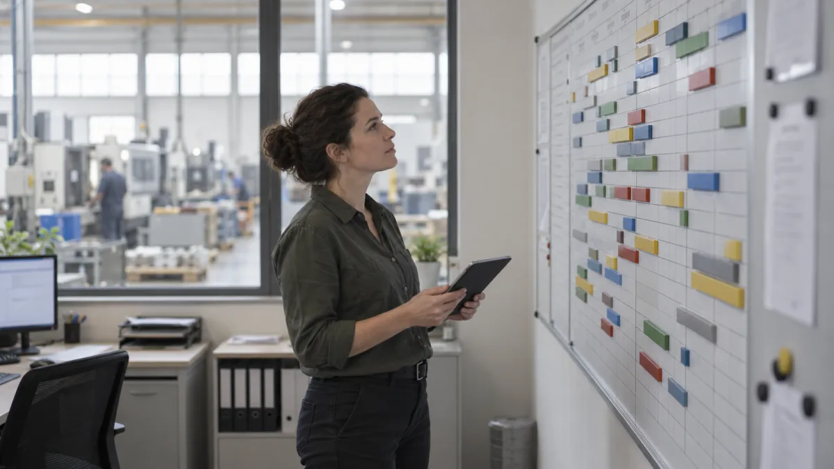 A planner adjusts the production schedule based on equipment status