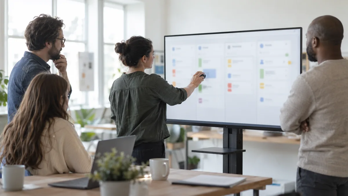 A team tracks the progress of a whole workflow on one board