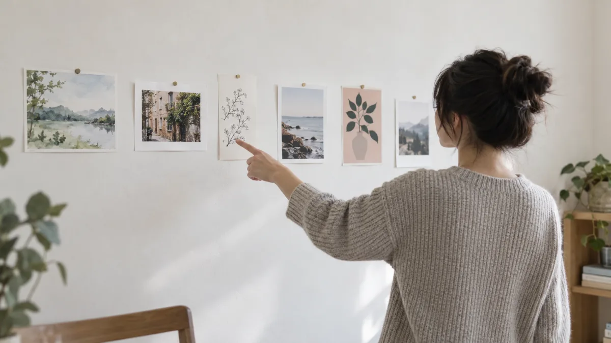 Reference images in several styles on a wall, to help choose style keywords