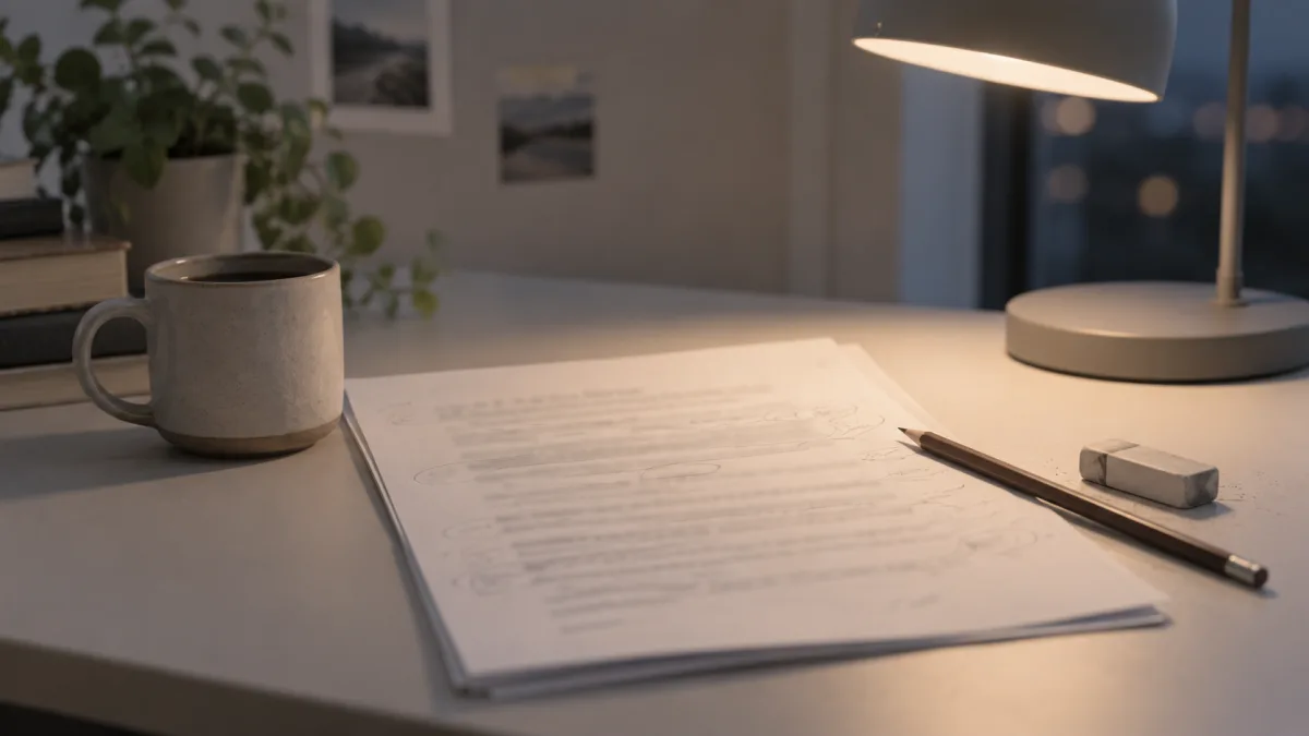Revising a thesis draft paragraph by paragraph under a desk lamp