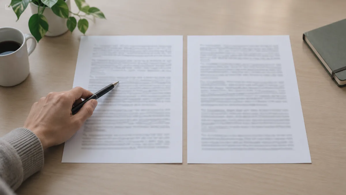 Source and translation side by side as the translator checks paragraph by paragraph