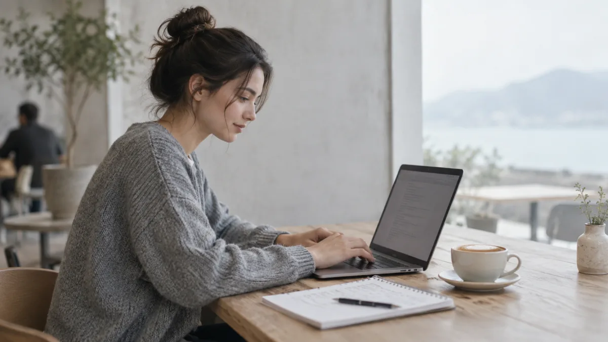 A beginner drafts a first version with AI on a laptop
