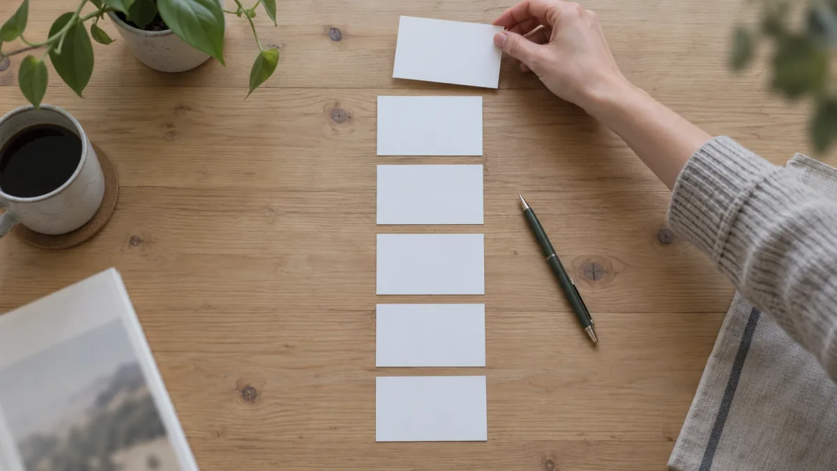 Writing the outline on cards and rearranging their order on a table