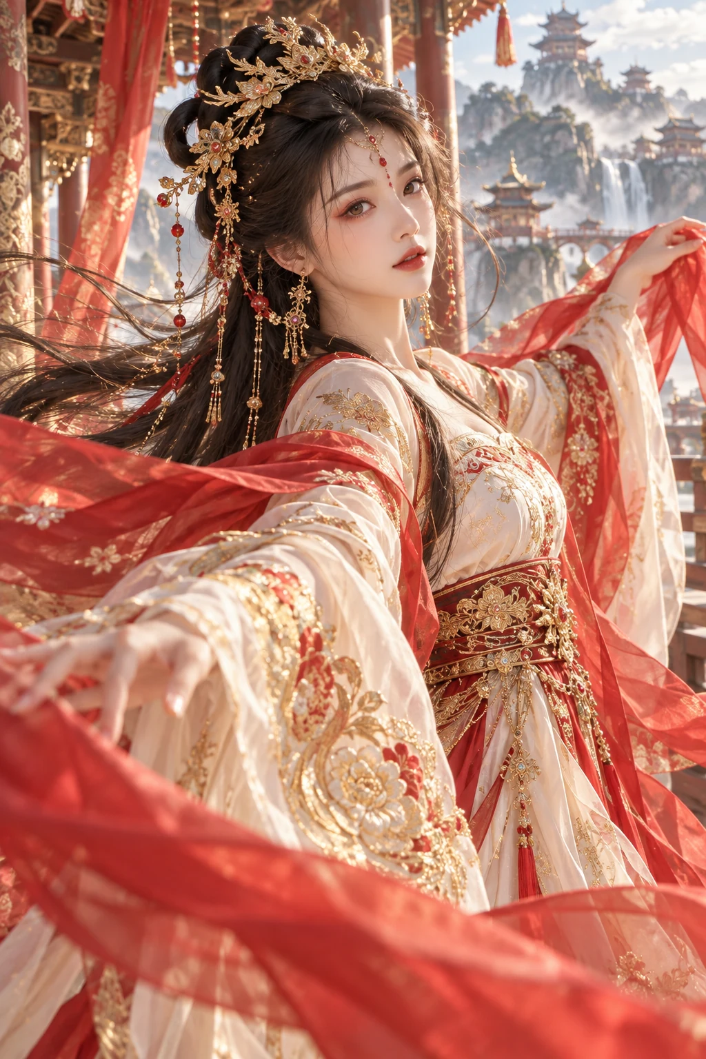 成年女性人像:白红金唐风华服