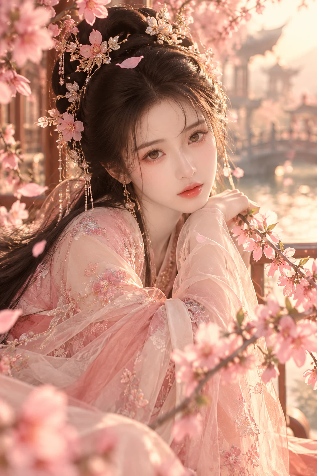 成年女性人像:桃花暖光古装