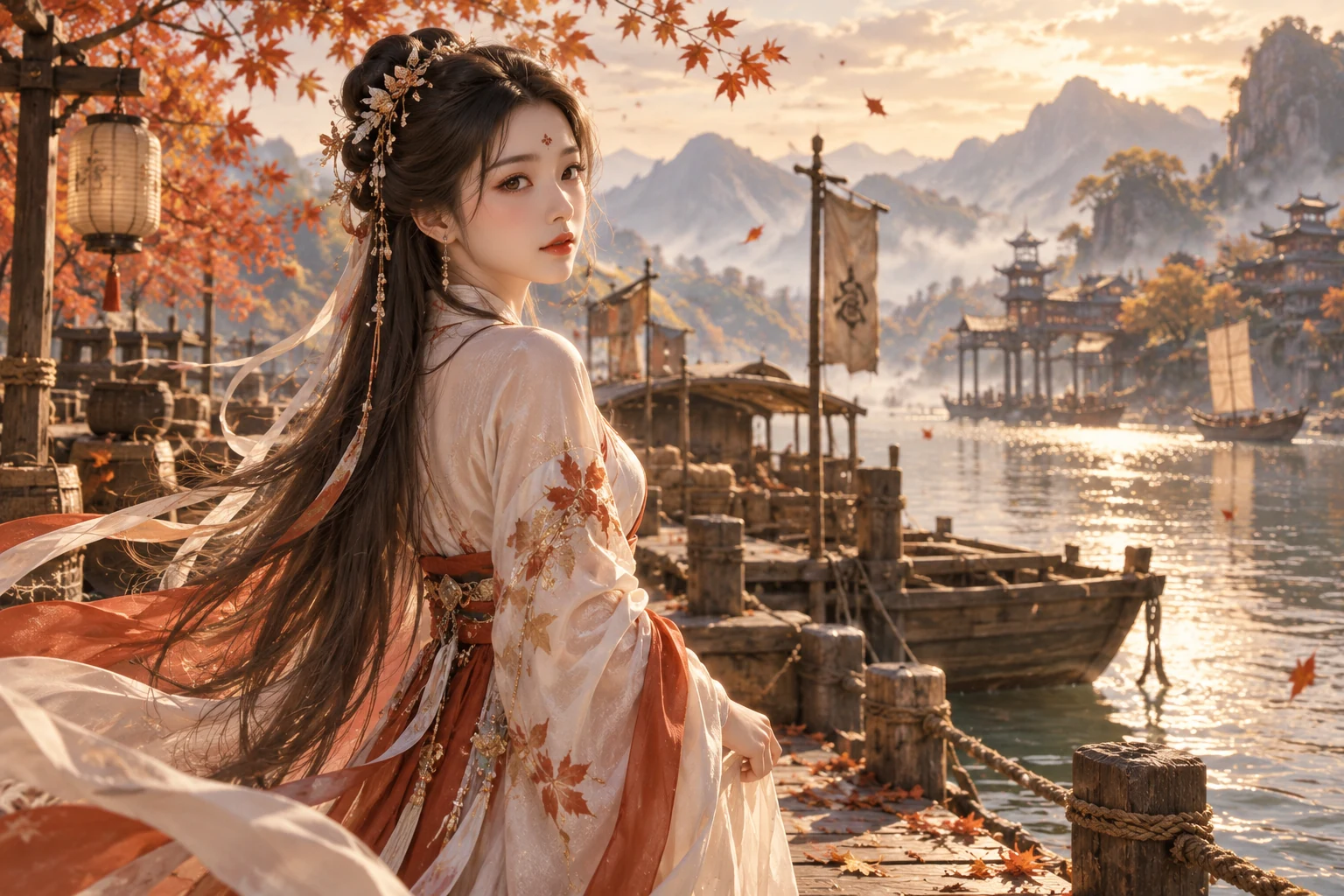 成年女性人像:秋日江边古渡