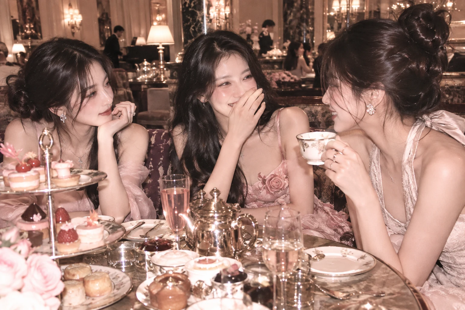 Adult female portrait: Three-woman afternoon tea