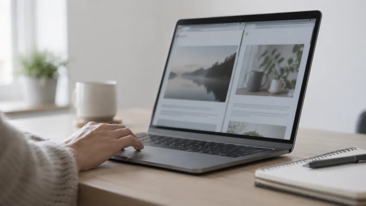Switching between several tools' pages on a laptop to compare