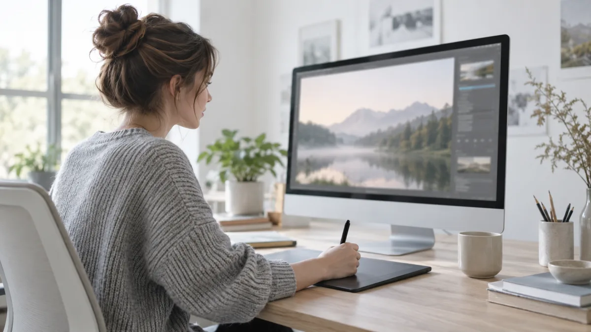 A designer adjusts a generated image on screen