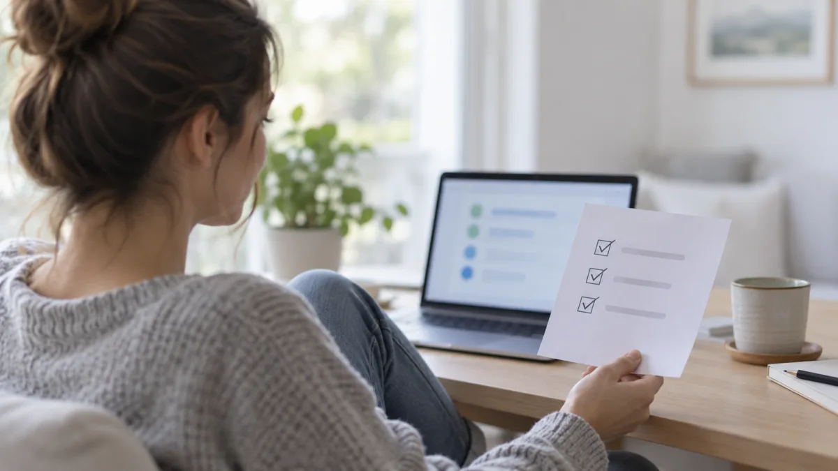 A local agent works through steps while the user checks them off on paper