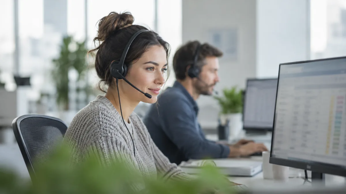 A support team looks up the order system while on calls