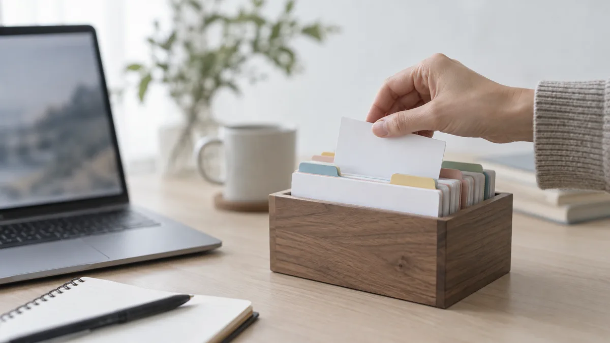 Writing personal work methods onto cards and filing them in a skills box