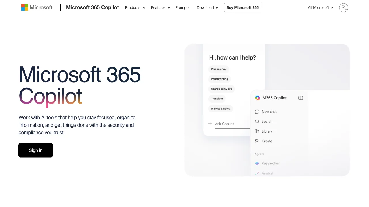 Microsoft 365 Copilot 界面预览