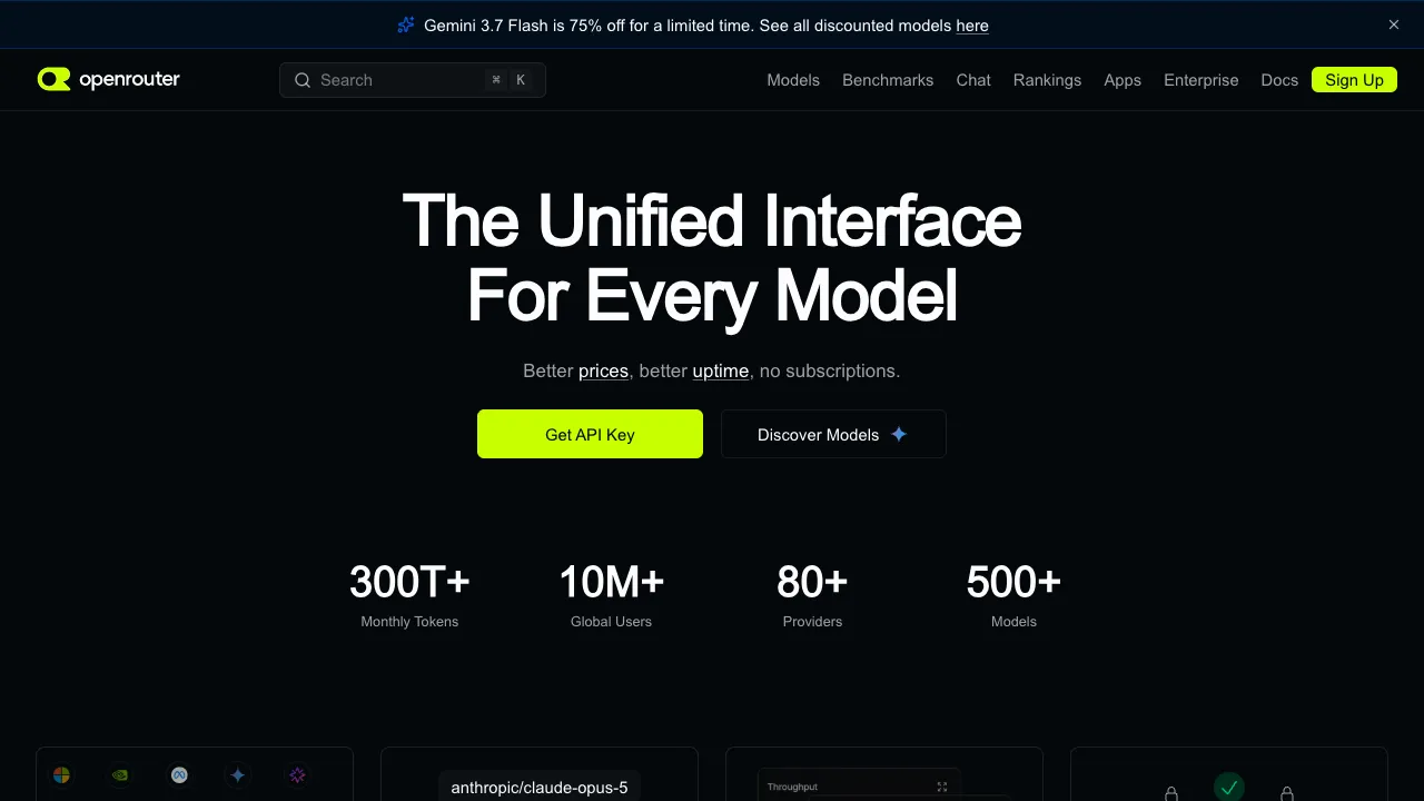OpenRouter:一个 key 接上整片模型市场缩略图