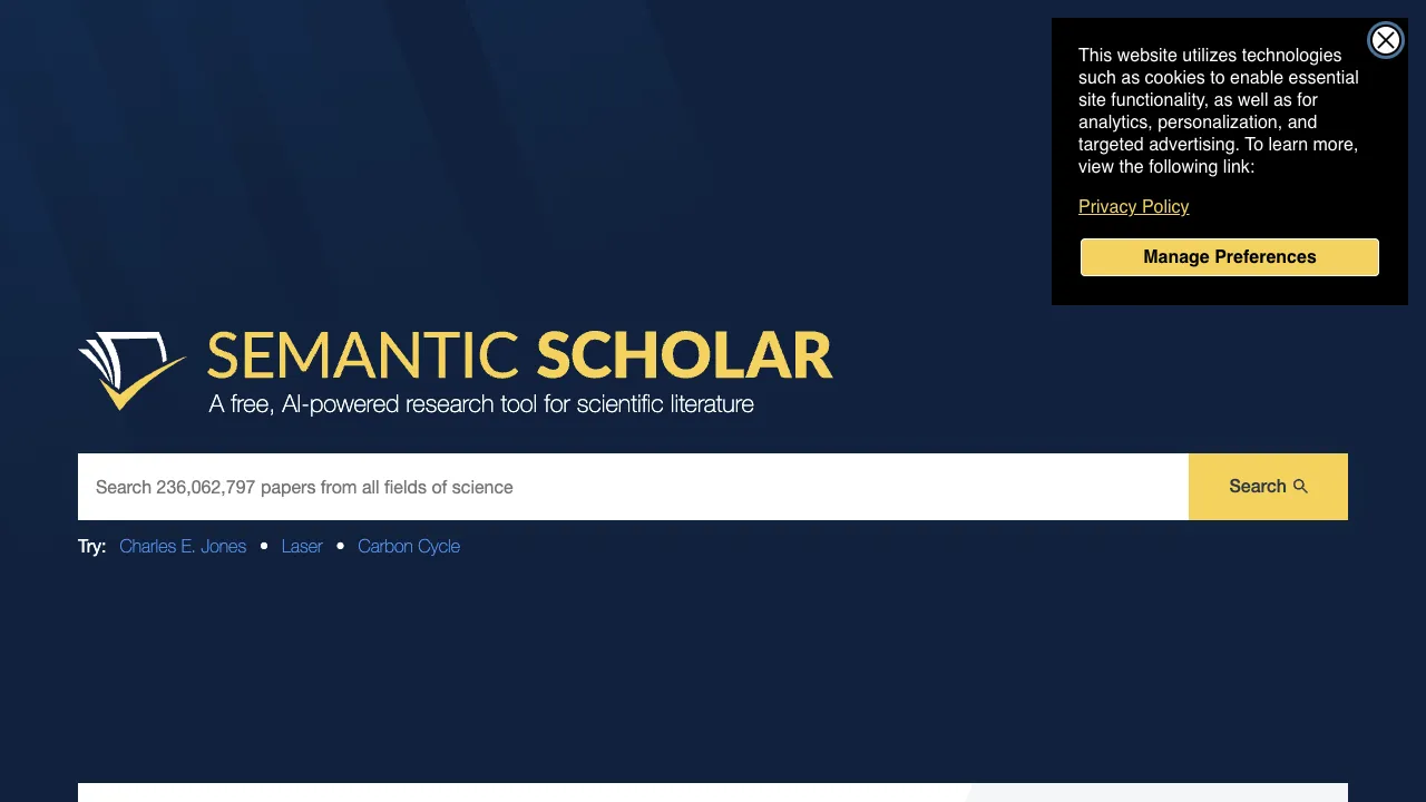 Semantic Scholar interface preview