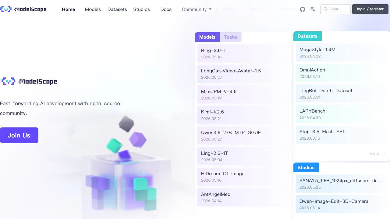 ModelScope Community interface preview